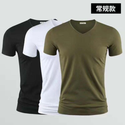 3vyy New Trendy Short Sleeve Pure Men's V-neck Half Underwear Undershirt T-shirt Body Sleeve Ice Silk Body Repair T-shirt 1/